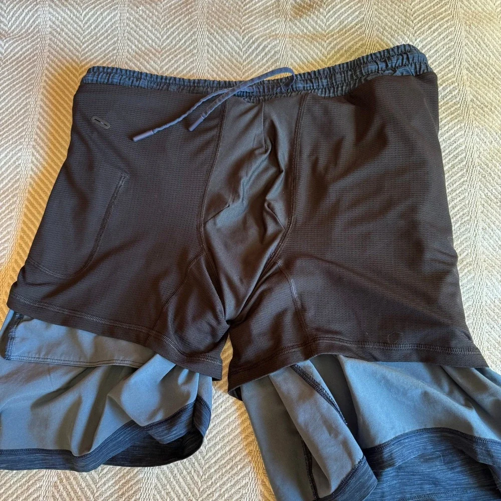 Lululemon Pace Breaker Lined Shorts Mens Large Navy Blue Heathered 7 Inseam